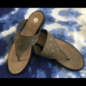 Yellow box taupe sandals.  Size 8 1/2