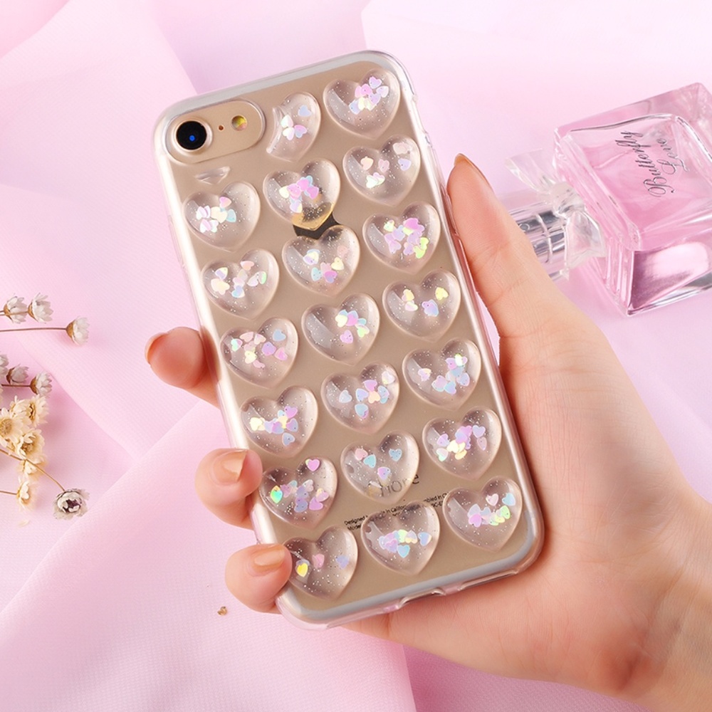 iPhone Pink Glitter Bubble Heart - Picture 2 of 5