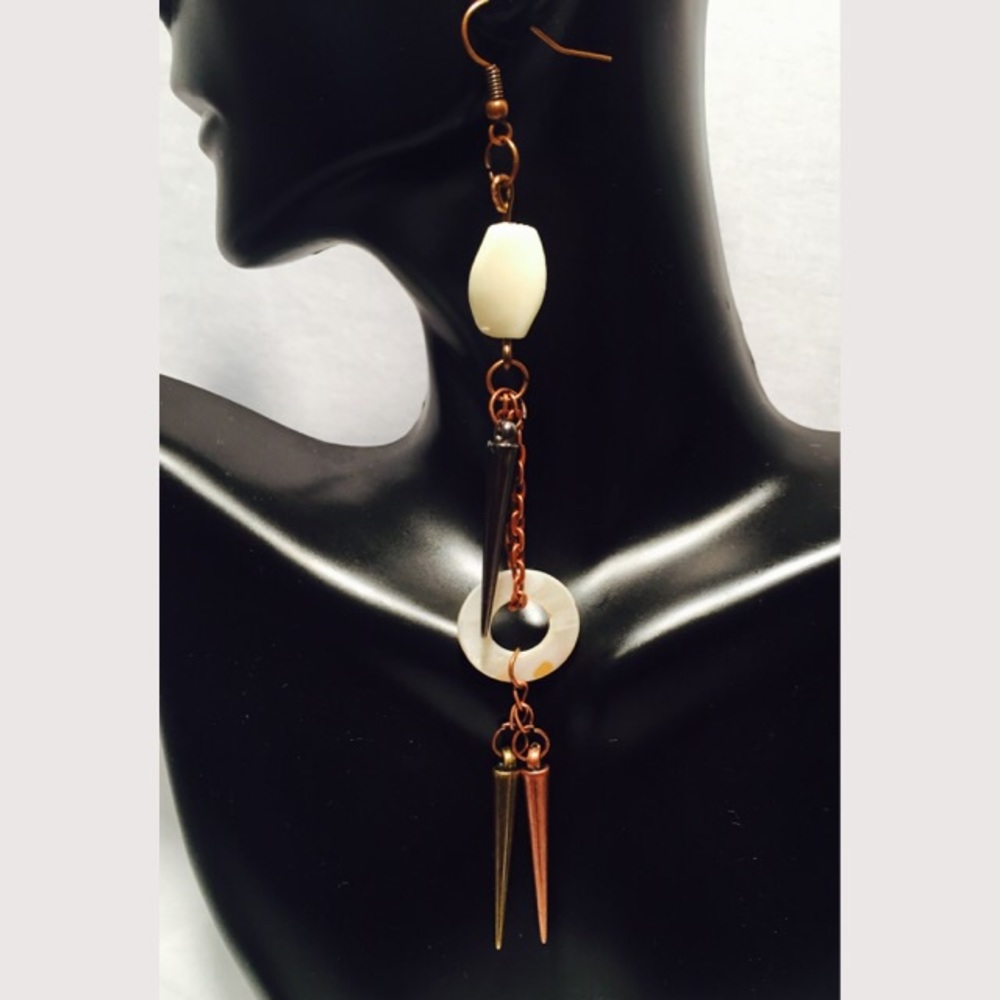 Copper Chain and Beads Earrings