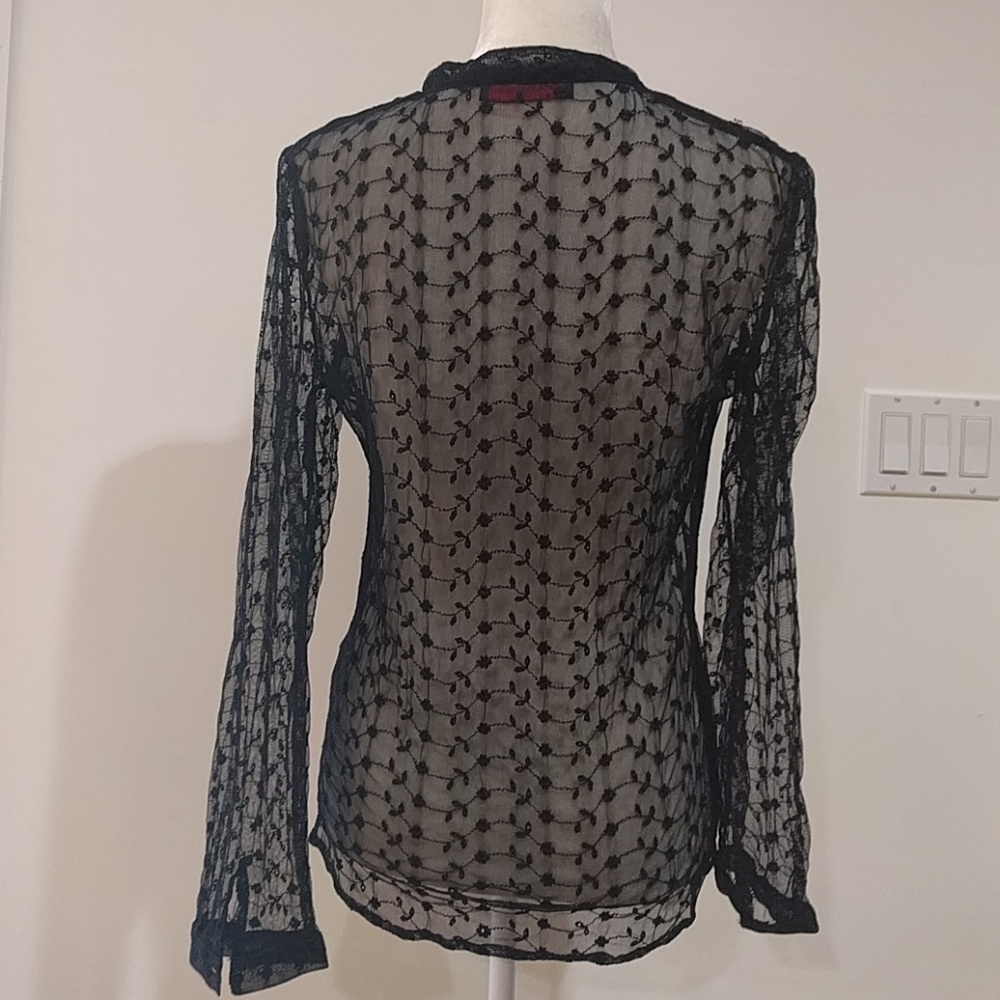 Vanderbilt Black Lace Transparent Long Sleeve Top - Picture 3 of 5