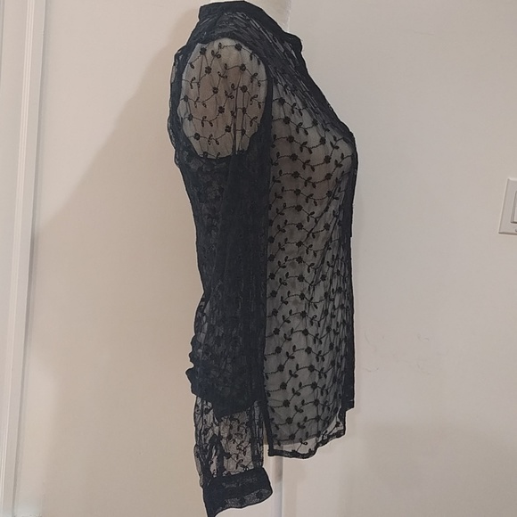 Vanderbilt Black Lace Transparent Long Sleeve Top - Picture 2 of 5