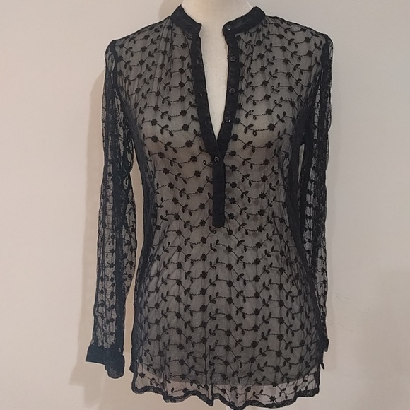 Vanderbilt Black Lace Transparent Long Sleeve Top - Picture 4 of 5