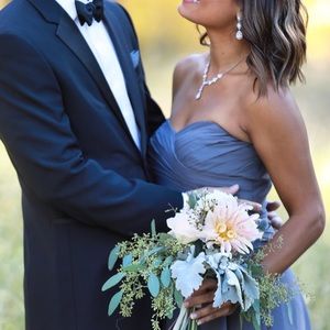 Strapless Crinkle Chiffon Dress with Cascade Skirt