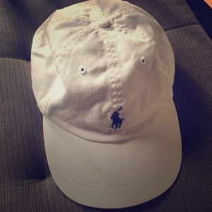 White Ralph Lauren Polo Hat with Blue Polo Logo