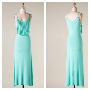 Mint Fringe Maxi Dress with side split