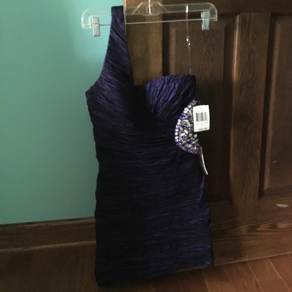 Purple fitted dress with rhinestones