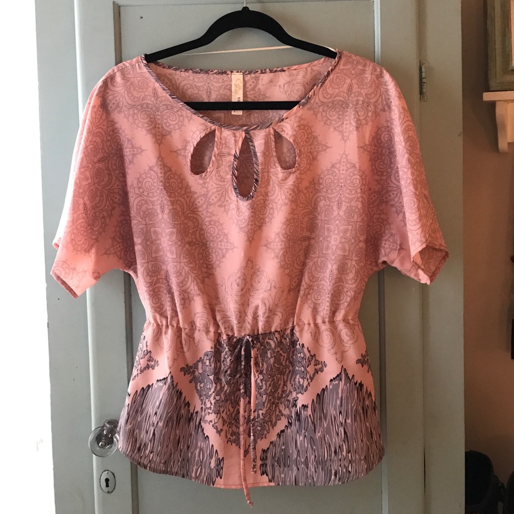 Pink & navy short-sleeved shirt