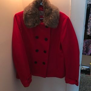 Red pea coat  size large