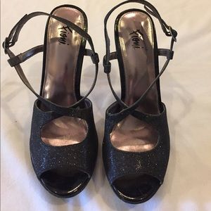 Black glitter platform strappy heels Fiona size 8