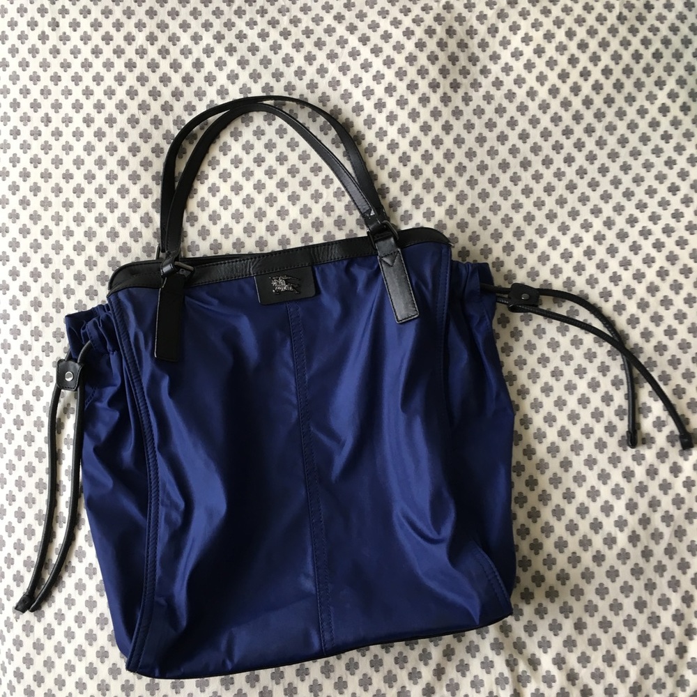 Burberry Dark Blue Nylon and Leather Tote