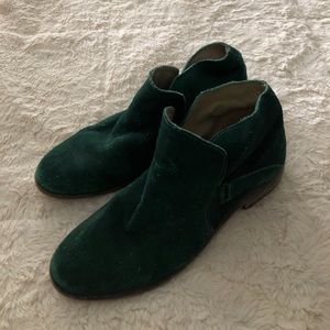 Free People green suede booties.