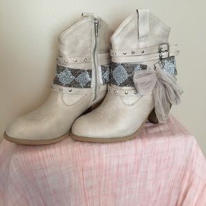 Cream beaded and rhinestone bootie