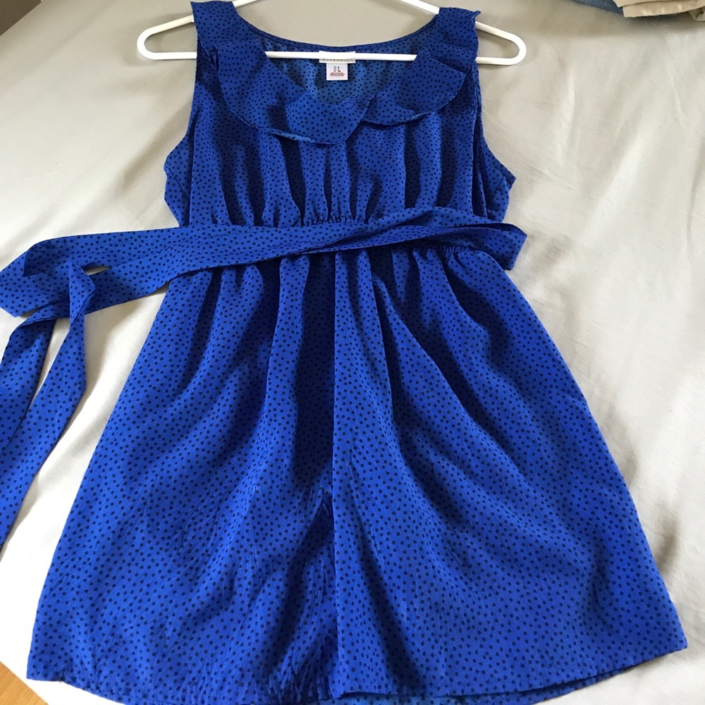 Motherhood maternity tank blue w black polka dots