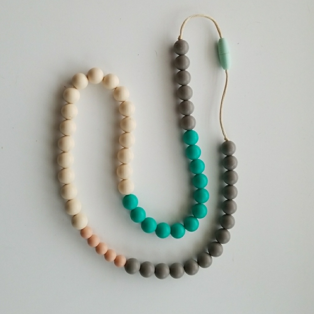 Teething Necklace - Gray, Teal, Ivory & Peach