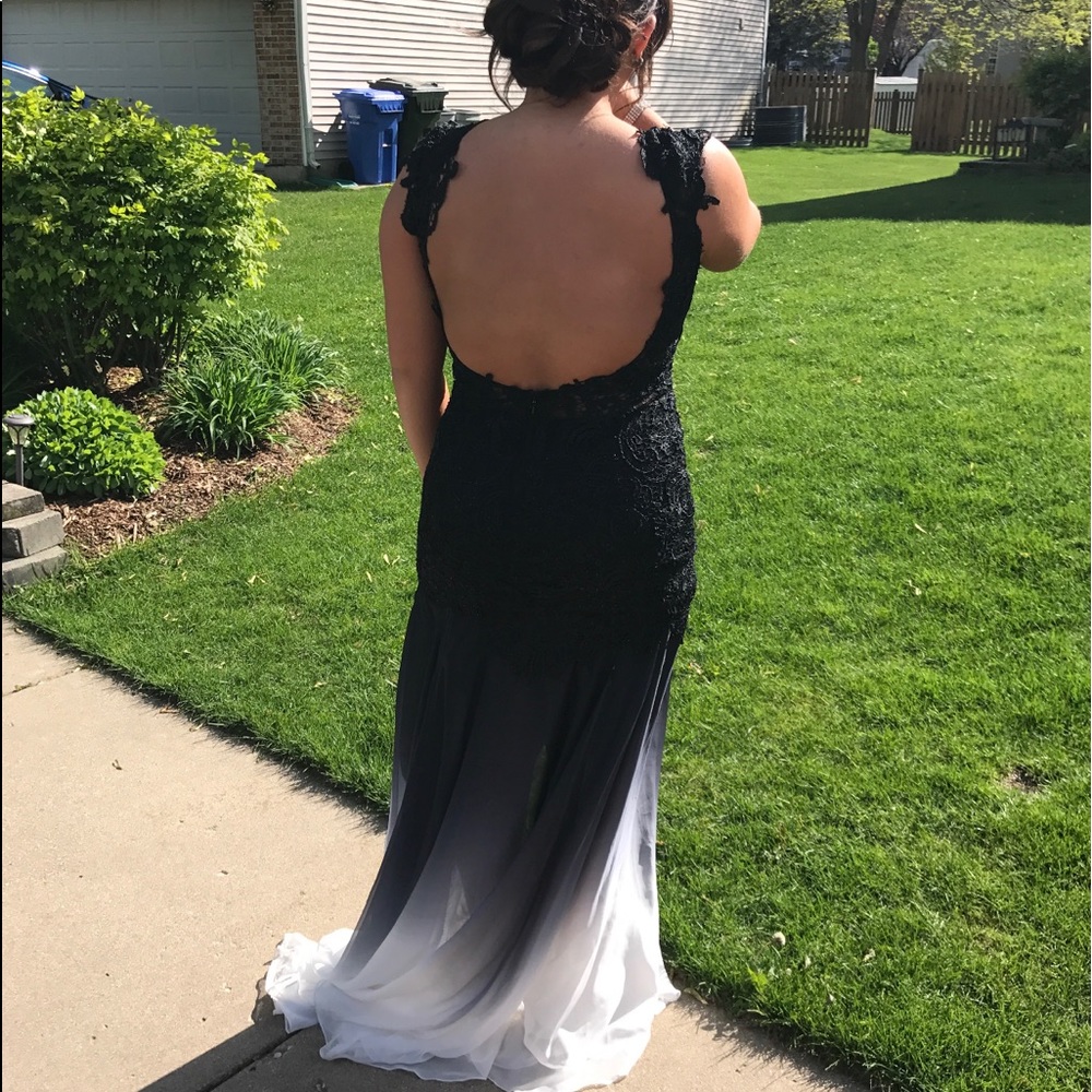 black and white lace ombré prom dress