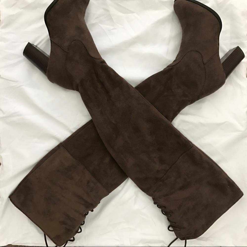 Faux Suede Over the Knee Heeled Boots (Never Worn)