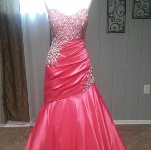 Pink Beaded Mermaid Style Gown | Prom Quinceañera