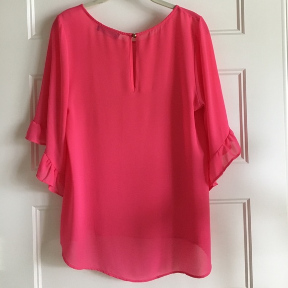 Pink ruffle flutter sleeve blouse - Picture 3 of 3