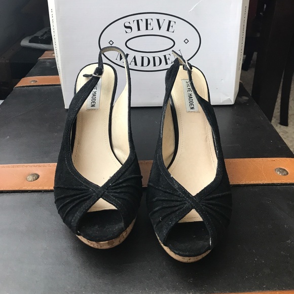 Steve Madden Suede Cork Heel Sandals - Picture 1 of 6