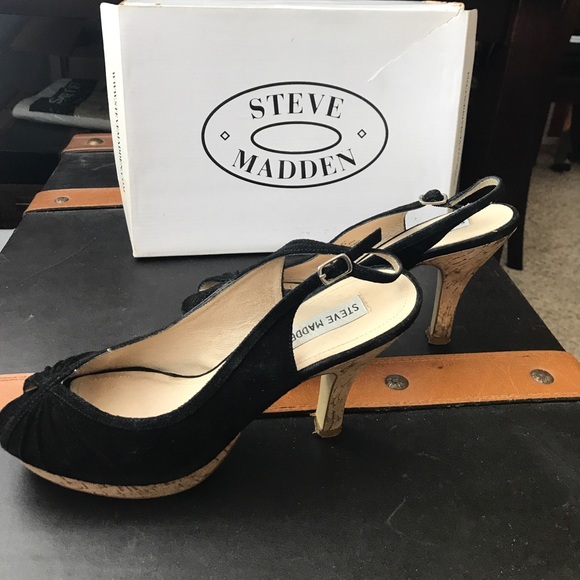 Steve Madden Suede Cork Heel Sandals - Picture 2 of 6