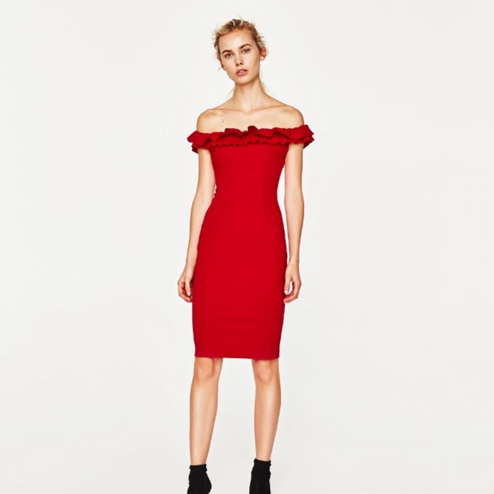 Zara Red Off the Shoulder Midi