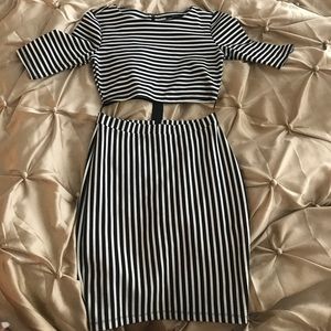 Black and white striped dress