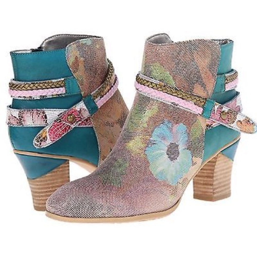 NEW L’Artiste Gaviva Turq/Pink Ankle Boot 9.5 10