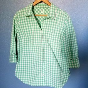 Teal gingham button down blouse