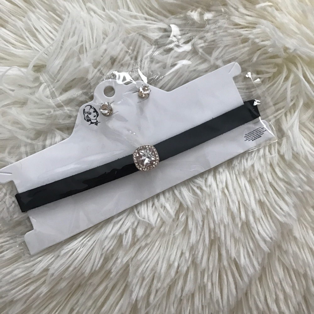 Black Choker and Stud Earring Set