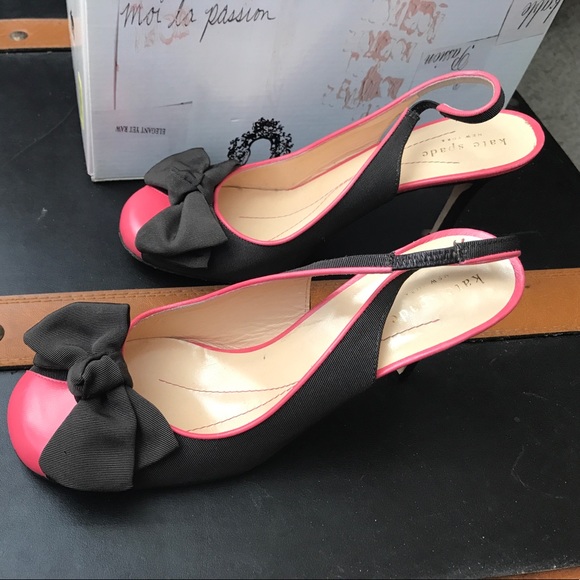 Kate Spade Pink and Brown Bow Slingbacks - Picture 3 of 4