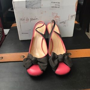 Kate Spade Pink and Brown Bow Slingbacks