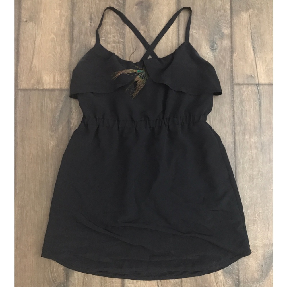 Black and peacock cross back dress