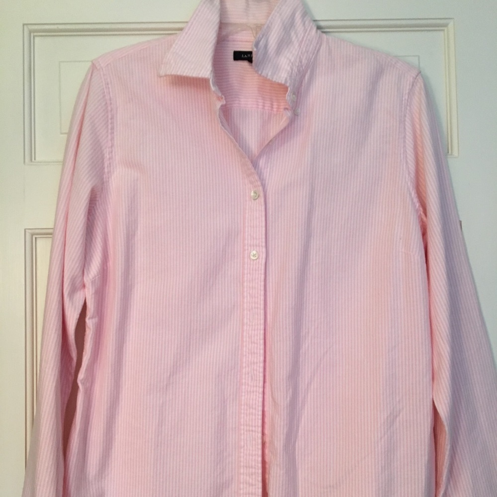 Lands End Pink/white striped button down