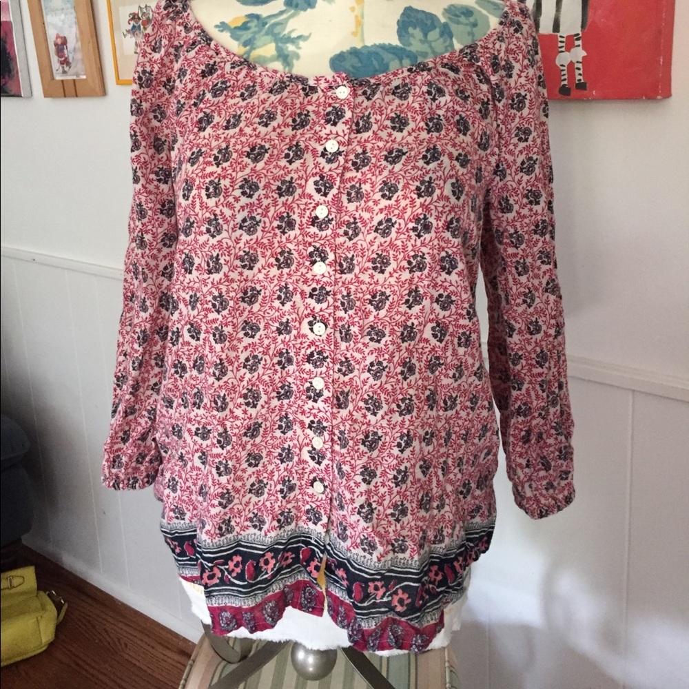 Lucky Brand buttoned print peasant blouse