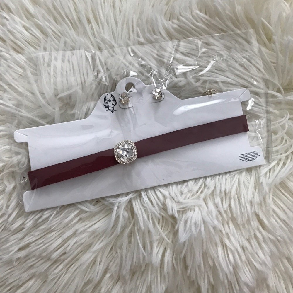 Maroon Choker and Stud Earring Set