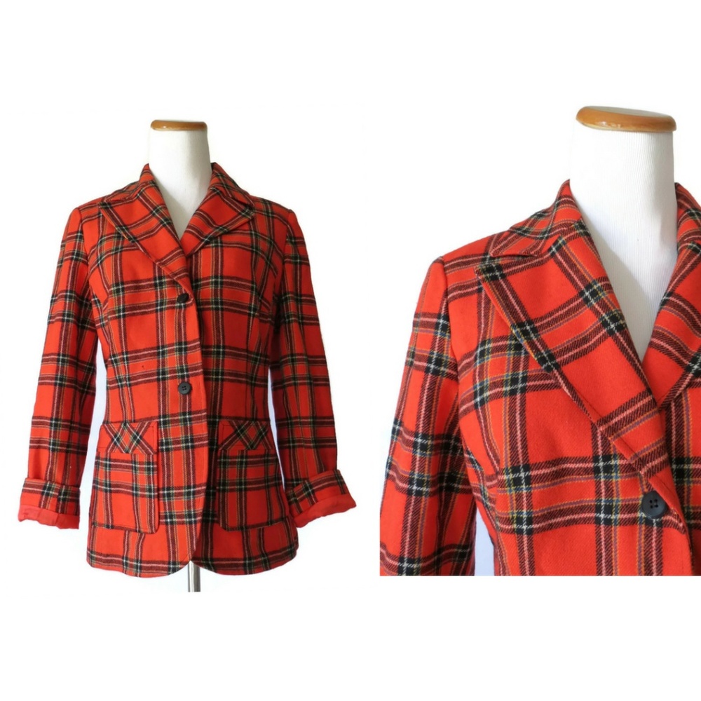 Vintage Pendleton Red Plaid Wool Blazer