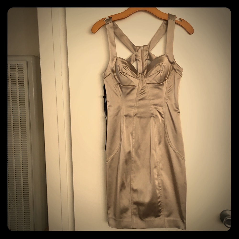 NWT Bebe Gold Gage Back Dress