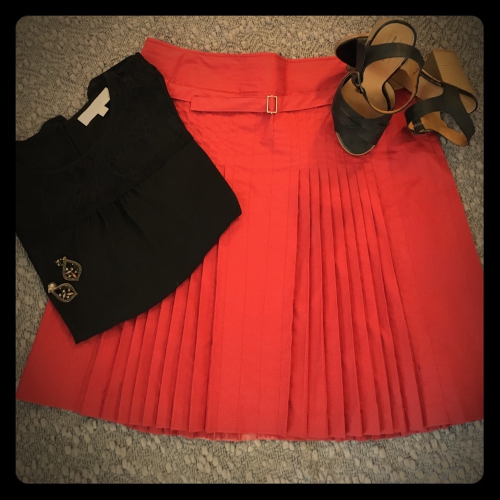 The Loft rusty orange, pleated skirt.