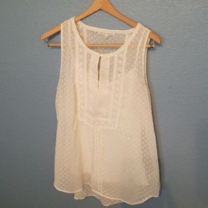 Lace and polka dot cream top with layering tank