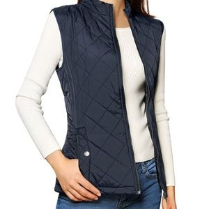 Allegra K Women's Stand Collar Zip Up Front Gilet