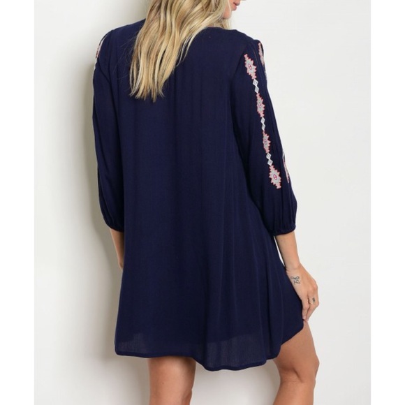 Navy Embroidered Dress - Picture 2 of 2