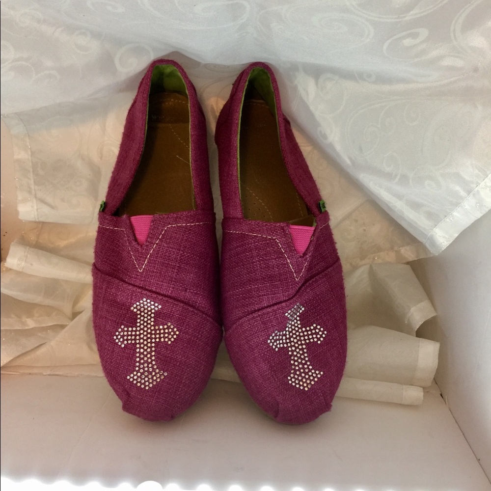Atlas brand hot pink slip-on shoes · bling crosses