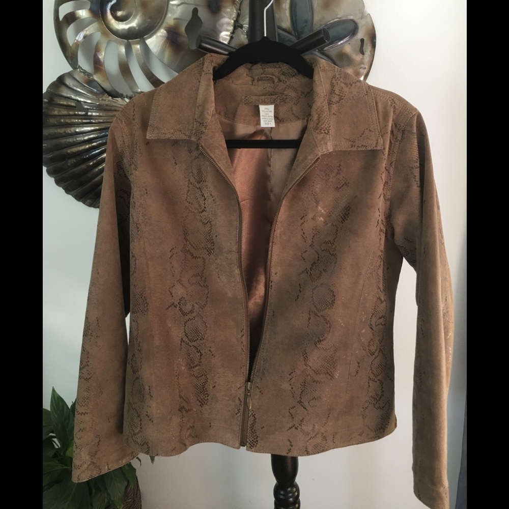 Chicos Suede/Leather Brown Snakeskin Blazer