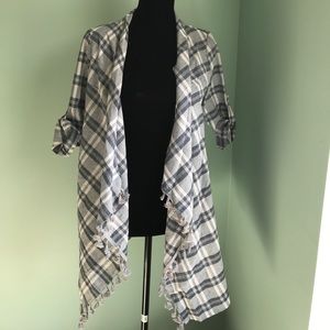 Women Hipster Plaid Open Front Drape Cardigan