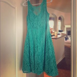 Teal lace overlay dress