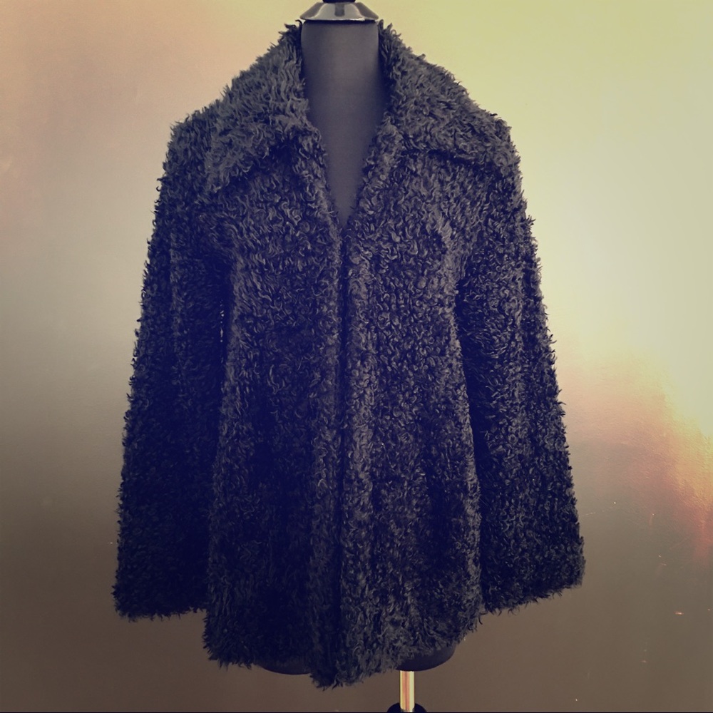Black 90s Vintage AZIZ Poodle Faux Fur Jacket! -M