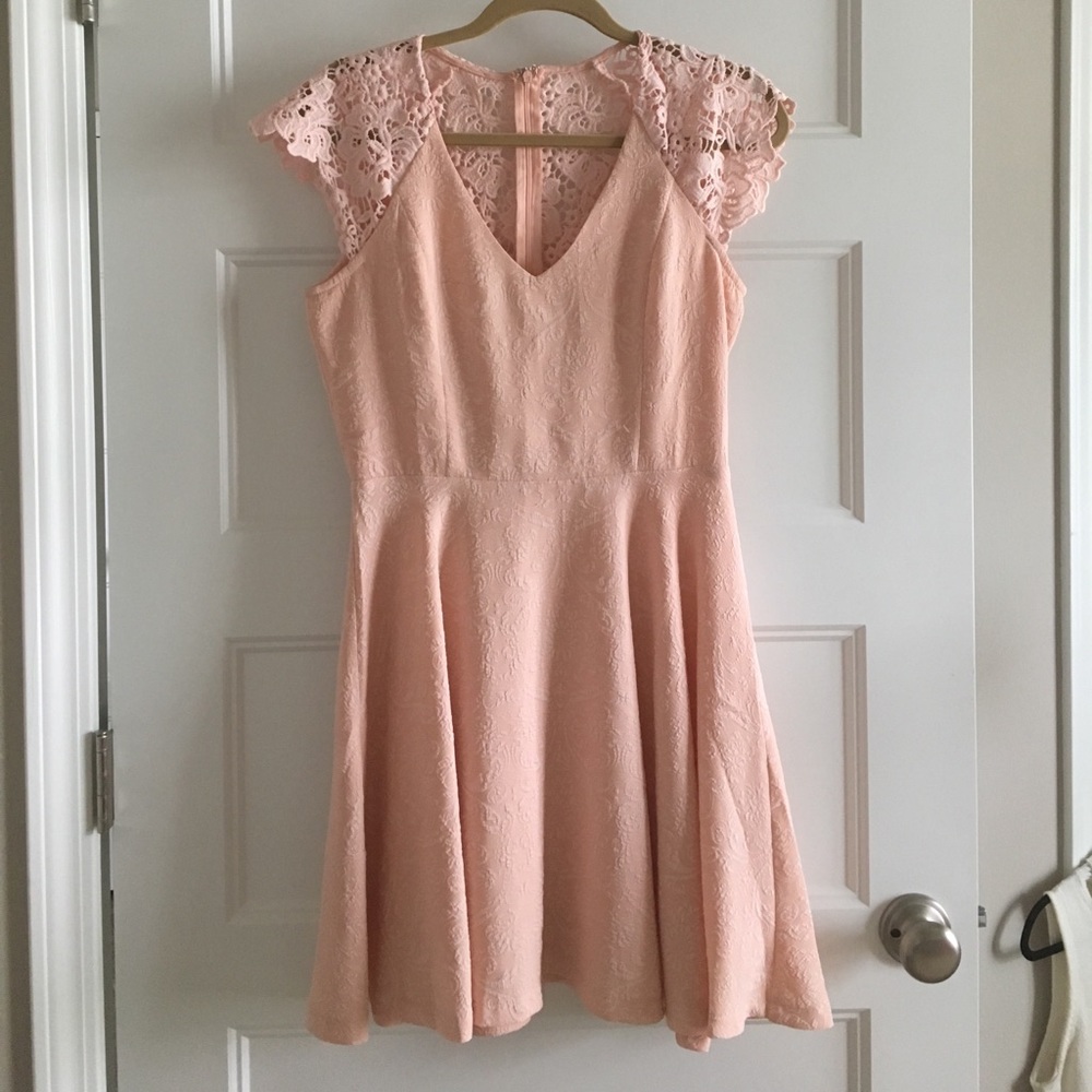 Pink A-Line Dress with Lace Cap Sleeves