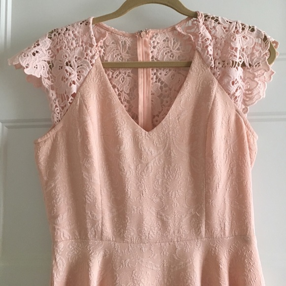 Pink A-Line Dress with Lace Cap Sleeves - Picture 2 of 3