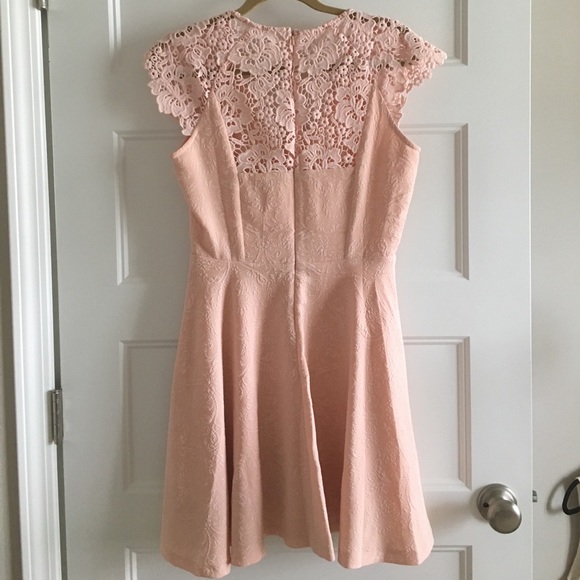 Pink A-Line Dress with Lace Cap Sleeves - Picture 3 of 3
