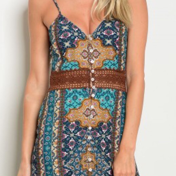 Teal Multi Print Maxi Dress - Picture 2 of 3